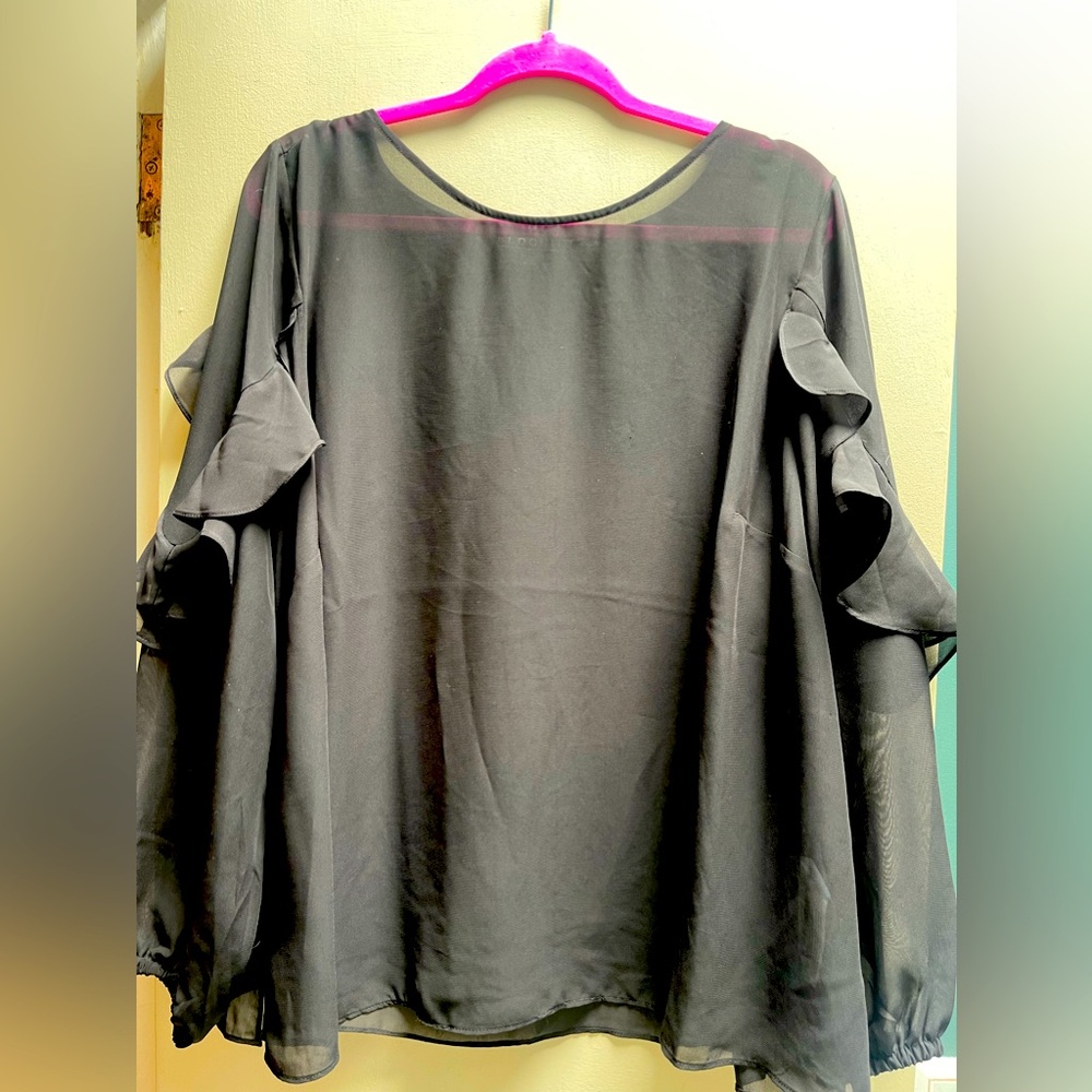 eloquii NWT Sheer Black blouse with Ruffle Sleeves Plus Size